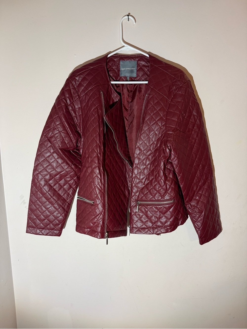 Kate & Mallory Quilted Leather Jacket - Burgundy